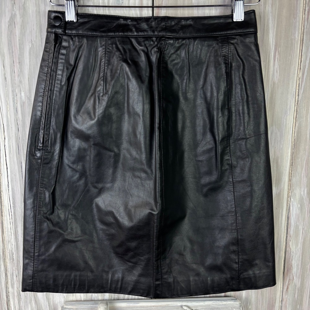VTG Byrnes & Baker Leather Pencil Skirt Womens Size 8 Black Excellent Style 1150